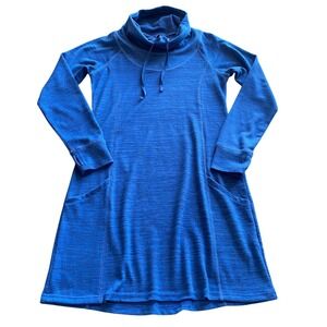 Kuhl Lea Dress Womens Medium Blue Heather Cowl Neck Thumbhole Long Sleeve